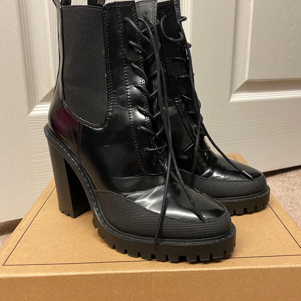 ASOS Black Patent Lace-Up Block Heel Ankle Boots